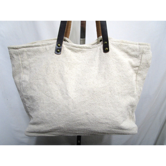 Twos Company Large Boho Ivory Canvas Multicolor Tassel Shoulder Tote Bag - Picture 9 of 12